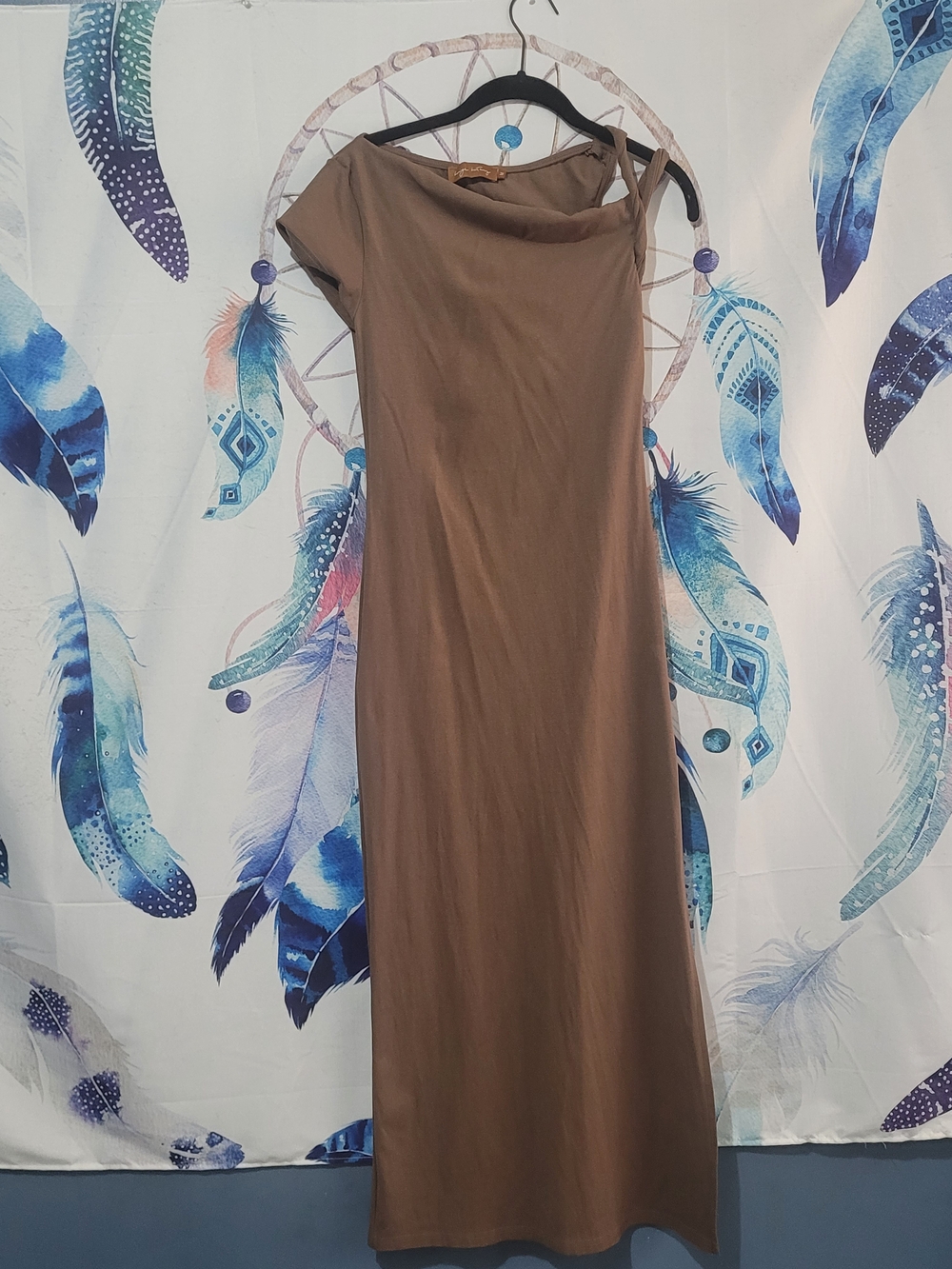Women's Brown One-Shoulder Maxi Dress